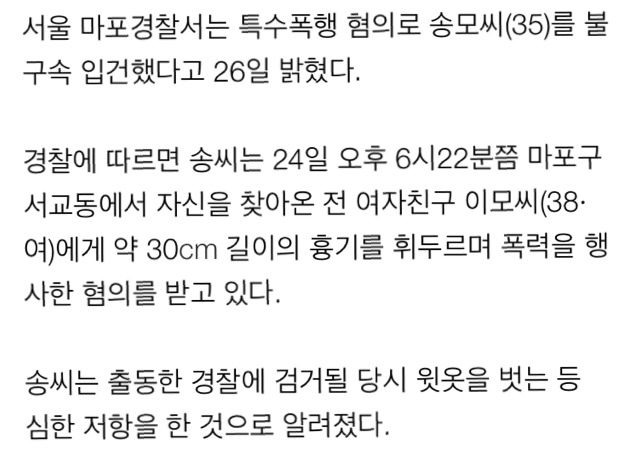 자신 찾아온 前 여친에 30㎝ 흉기 휘두른 30대男 | 인스티즈