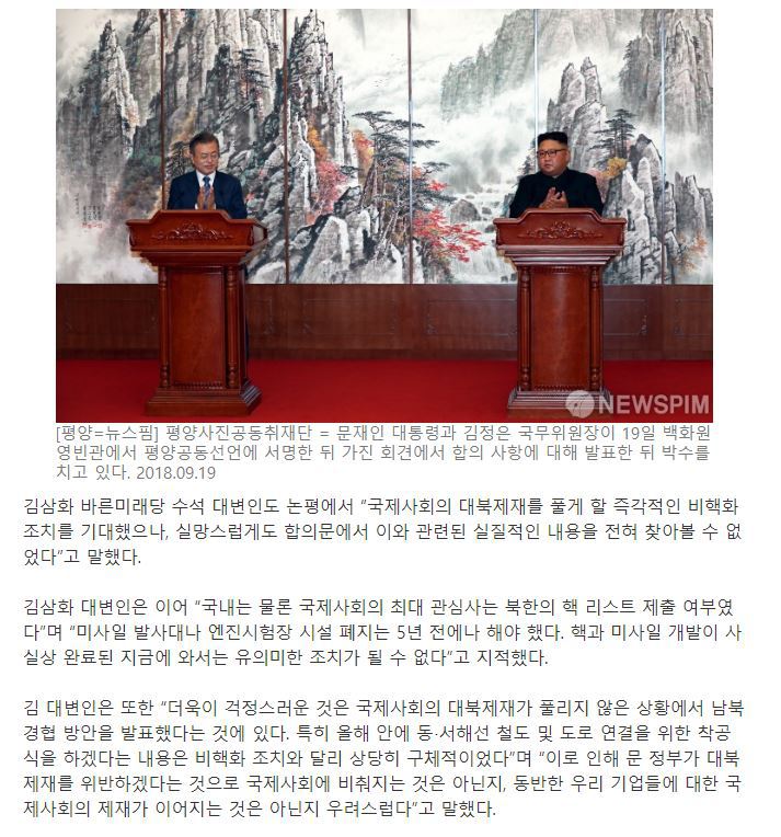 바른미래당"문 대통령, 대북제재를 위반하겠다는 것으로 국제사회에 비춰질 수 있다" | 인스티즈