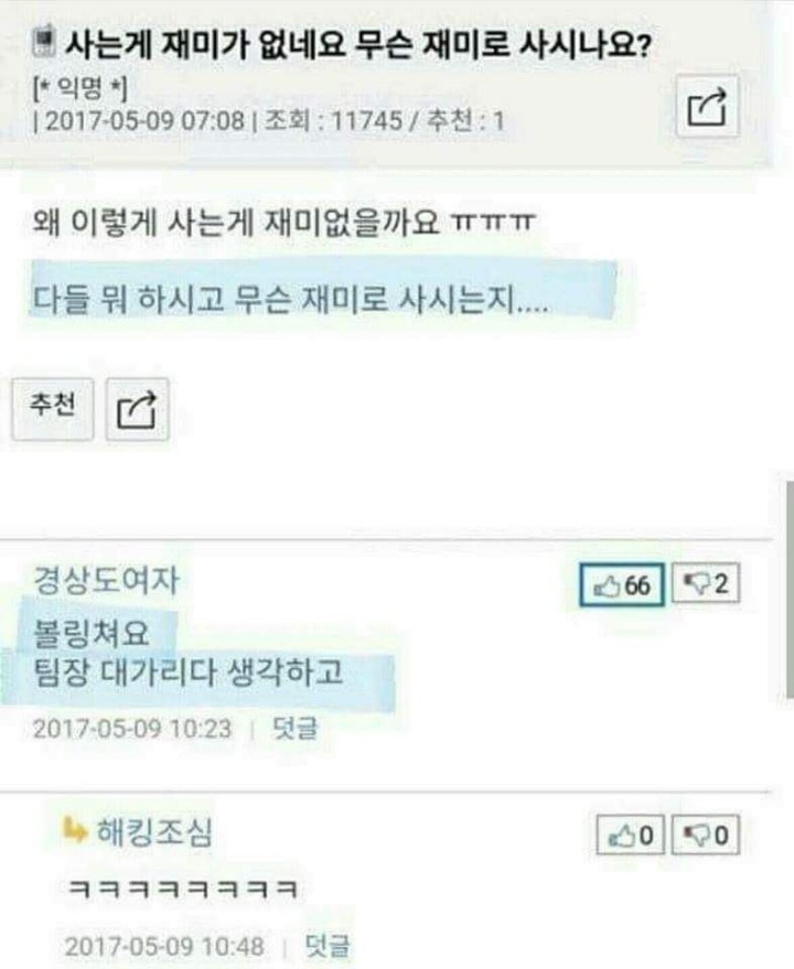 사는게 재미가 없네요 무슨 재미로 사시나요? | 인스티즈